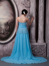 Aqua Blue Chiffon Beading Prom Dress Skirt And Court Train Inexpensive