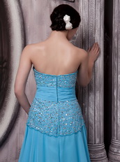 Aqua Blue Chiffon Beading Prom Dress Skirt And Court Train Inexpensive