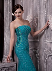 Teal Strapless Emissive Beading Prom Dress Mady By Chiffon Inexpensive