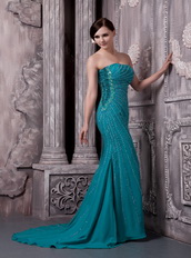 Teal Strapless Emissive Beading Prom Dress Mady By Chiffon Inexpensive