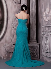 Teal Strapless Emissive Beading Prom Dress Mady By Chiffon Inexpensive