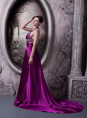 Halter Silk Like Satin Eggplant Purple Prom Dress For Women Inexpensive