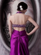 Halter Silk Like Satin Eggplant Purple Prom Dress For Women Inexpensive