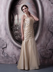 Halter Floor-length Champagne Taffeta Prom Dress Simple Style Inexpensive