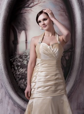 Halter Floor-length Champagne Taffeta Prom Dress Simple Style Inexpensive