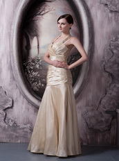 Halter Floor-length Champagne Taffeta Prom Dress Simple Style Inexpensive