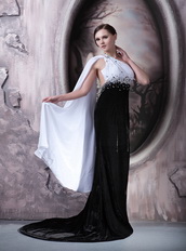 White and Black One Shoulder Prom Dress With Drapped Emberllishment Inexpensive