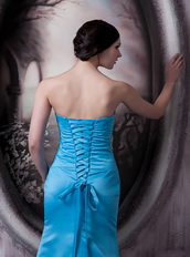 Aqua Blue Column Strapless Elastic Woven Satin Lady Prom Dress Inexpensive