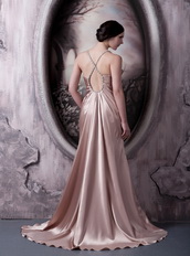 Peach Straps Cross-Back Sexy Prom Dress By Top Designer Inexpensive