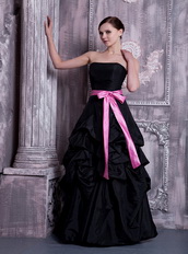 Black Taffeta Skirt And Pink Sash Prom Dress Ready To Wear Inexpensive