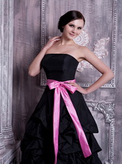 Black Taffeta Skirt And Pink Sash Prom Dress Ready To Wear Inexpensive