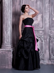 Black Taffeta Skirt And Pink Sash Prom Dress Ready To Wear Inexpensive