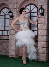 White High-low Layers Skirt Prom Dress With Gold Beading Inexpensive