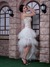 White High-low Layers Skirt Prom Dress With Gold Beading Inexpensive