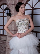 White High-low Layers Skirt Prom Dress With Gold Beading Inexpensive