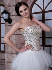 White High-low Layers Skirt Prom Dress With Gold Beading Inexpensive