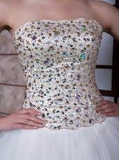 White High-low Layers Skirt Prom Dress With Gold Beading Inexpensive