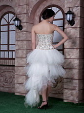 White High-low Layers Skirt Prom Dress With Gold Beading Inexpensive