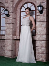 White Empire One Shoulder Chiffon Prom Gowns Dresses 2014 Inexpensive