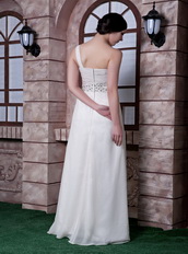 White Empire One Shoulder Chiffon Prom Gowns Dresses 2014 Inexpensive