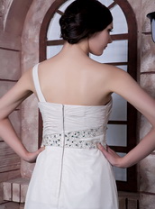 White Empire One Shoulder Chiffon Prom Gowns Dresses 2014 Inexpensive