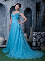 Straps Sweep Train Aqua Blue Chiffon Prom Dresses For Lady Wear Inexpensive