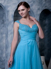 Straps Sweep Train Aqua Blue Chiffon Prom Dresses For Lady Wear Inexpensive