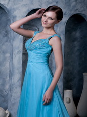 Straps Sweep Train Aqua Blue Chiffon Prom Dresses For Lady Wear Inexpensive