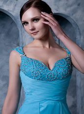 Straps Sweep Train Aqua Blue Chiffon Prom Dresses For Lady Wear Inexpensive