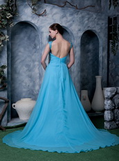 Straps Sweep Train Aqua Blue Chiffon Prom Dresses For Lady Wear Inexpensive