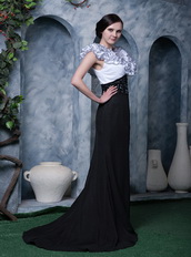 Unique Ruffles V-neck Chiffon White and Black Prom Dress Cache Inexpensive