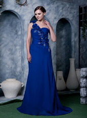 One Shoulder Royal Blue Prom Dress With Hand Made Flower Decorate Inexpensive