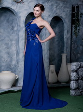One Shoulder Royal Blue Prom Dress With Hand Made Flower Decorate Inexpensive