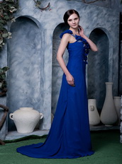 One Shoulder Royal Blue Prom Dress With Hand Made Flower Decorate Inexpensive