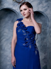 One Shoulder Royal Blue Prom Dress With Hand Made Flower Decorate Inexpensive