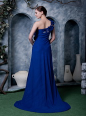 One Shoulder Royal Blue Prom Dress With Hand Made Flower Decorate Inexpensive