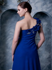 One Shoulder Royal Blue Prom Dress With Hand Made Flower Decorate Inexpensive