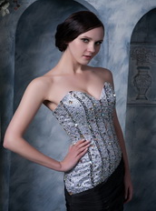 Sliver and Black Sweetheart Prom Dress With Beading and Crystals Inexpensive