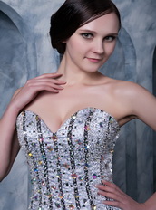 Sliver and Black Sweetheart Prom Dress With Beading and Crystals Inexpensive