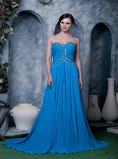 Dodgerblue Empire Sweetheart Brush Train Chiffon Dress For Prom Inexpensive