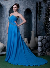 Dodgerblue Empire Sweetheart Brush Train Chiffon Dress For Prom Inexpensive