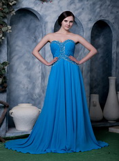 Dodgerblue Empire Sweetheart Brush Train Chiffon Dress For Prom Inexpensive