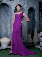 Texas Eggplant Purple Prom Dress With One Shoulder Skirt Inexpensive