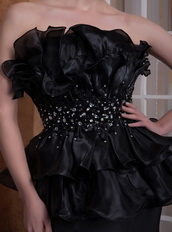 Black Mermaid Strapless Ruffles Neck Prom Gowns Dress Petite Inexpensive