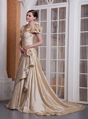 Handcrafted Flowers Neck Champagne Dress For Prom Party Inexpensive