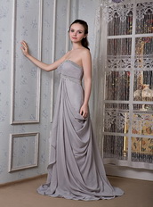 Dark Gray Chiffon Beading Prom Gowns With Empire Skirt Inexpensive