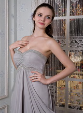 Dark Gray Chiffon Beading Prom Gowns With Empire Skirt Inexpensive