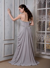 Dark Gray Chiffon Beading Prom Gowns With Empire Skirt Inexpensive