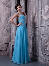 Aqua Blue Empire Prom Dress Straps Long Chiffon Skirt Inexpensive