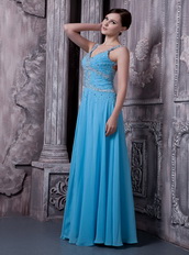 Aqua Blue Empire Prom Dress Straps Long Chiffon Skirt Inexpensive